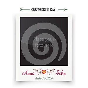 Retro wedding photo frame polaroid. Template for