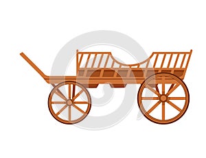 Retro wedding or royal wooden carriage on wheels brown color chariot vector illustration isolated on white background