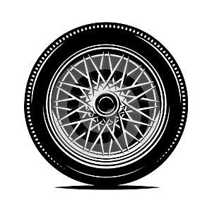 Retro wheel spokes for a motorcycle or car. Vector monochrome illustration.