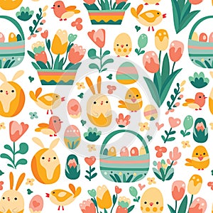 Retro Whimsical Easter Seamless Pattern Background