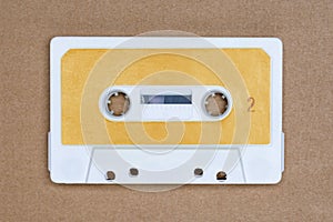 Retro white audio tape with yellow label on brown background. Side 2.