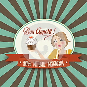 Retro wife illustration with bon appetit message