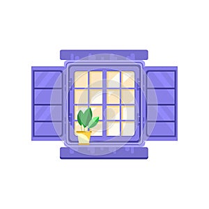 Retro window with blue shutters, architectural design element vector Illustration on a white background