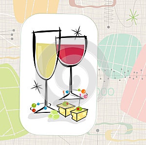 Retro Wine and Cheese (Vector) photo