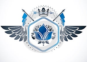 Retro winged vintage Insignia made with vector design elements l