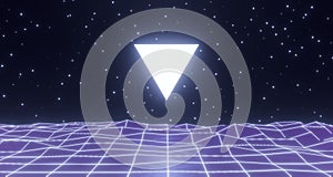 Retro wireframe poster with geometric object