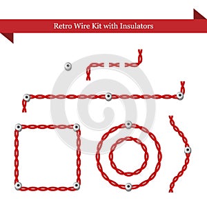 Retro wiring kit, red stranded or twisted cable with ceramic insulators