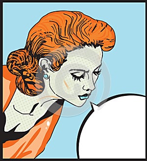 Retro woman Comic Love illustration of Pop Art girl with the speech bubble