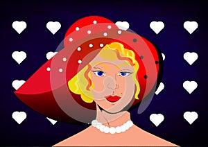Retro woman with red sunhat