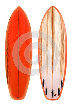 Retro wood shortboard surfboard isolated on white with clipping path for object photo