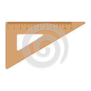 Retro wooden triangular ruler isolated on a white background