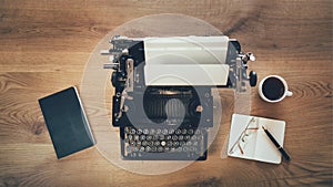 Retro writers desk with typewriter photo