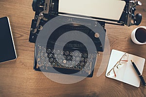 Retro writers desk with typewriter photo