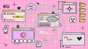 Retro y2k computer window page interface, UI