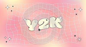 Retro y2k card with word, sparkles and bling on a vivid gradient mesh background