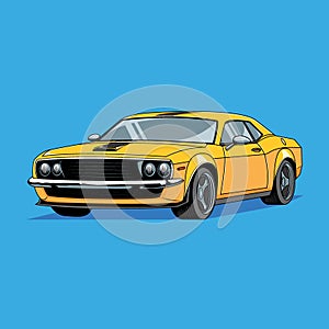Retro Yellow Muscle Car vector illustration