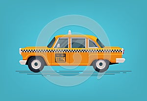 Retro yellow taxi cab. Classic taxicab icon. Vector flat style illustration.