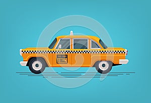 Retro yellow taxi cab. Classic taxicab icon. Vector flat style illustration. photo