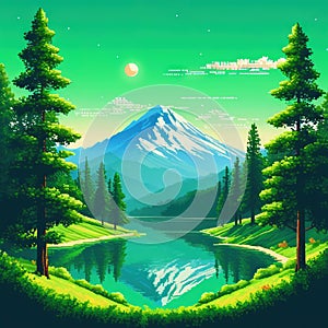 Retroactive nature shot in a style of point and click game pixel art