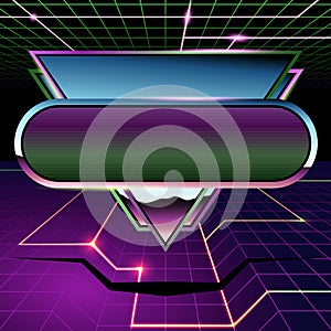 Retrofuturistic chrome and neon banner