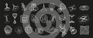 Retrofuturistic, wireframe line elements vector set. Polar grid, portals circle. Abstract geometry, blackhole photo