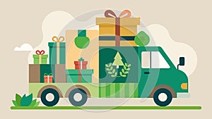 A retroinspired gift wrapping truck offering ecoconscious options like recycled paper bows soybased ink stamps and photo