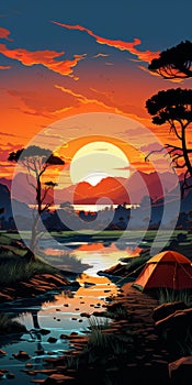 Retromer Camping Poster: Bold Graphic Illustrations Of Romantic Riverscapes photo