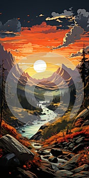 Retropharyngeal Camping Poster: Scenic Valley View At Sunset