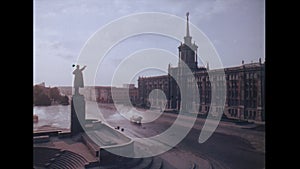 Retrospective aerial view of Sverdlovsk city square, now Ekaterinburg. Stock footage. USSR retro footage with the city