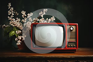 Retrospective allure Classic red TV as the centerpiece of still life photo