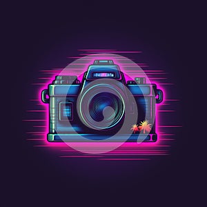 Retrospective Camera Logo: Minimal Pixel Art With Synthwave Vibe photo