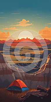 Retrospective Camping Poster: Scenic View Of The Badlands