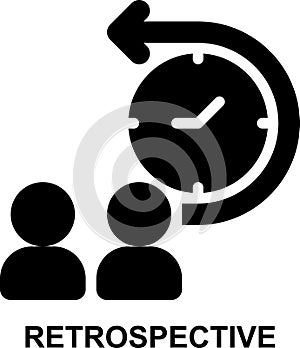 retrospective, team, meeting, flashback, reflection, evaluation solid glyph icon