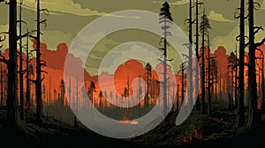 Retrovirus 8-bit Cypress Forest Fire Illustration