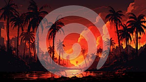 Retrovirus 8-bit Palm Forest: Apocalyptic Heatwave In Dark Red Neogeo Landscape