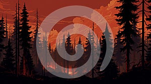 Retrovirus 8-bit Cedar Forest Fire Illustration photo