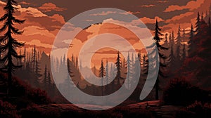 Retrovirus 8-bit Cedar Forest Fire: Realistic Landscape Art photo