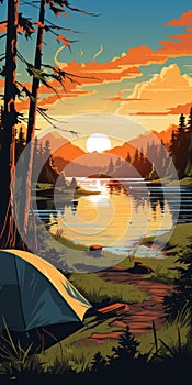 Retrovirus Camping Poster With Scenic Marsh View photo