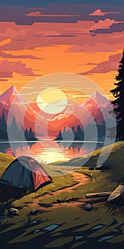 Retrovirus Camping Poster With Scenic Marsh View