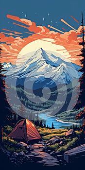 Retrovirus Camping Poster: Scenic Ridge View In 8k Resolution