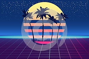 Retrowave 80's retro banner vaporwave aesthetic background