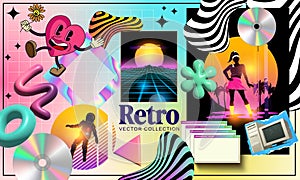 Retrowave 90s Postmodern Elements And Retro Objects