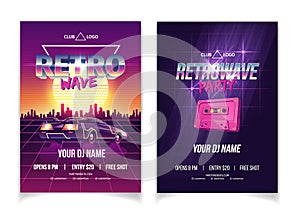 Retrowave music party nightclub ad poster vector