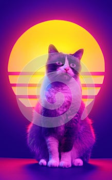 Retrowave synthwave portrait of a cat in 90s retro aesthetics style
