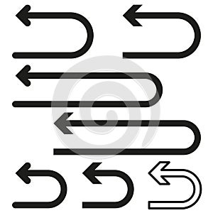 Return arrows set. Direction indicators collection. Undo symbols design. Vector illustration. EPS 10.