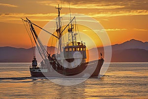 Return of the Fishing Boat - Sunset Voyage - AI Generative