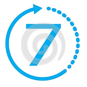 Return of goods within 7 days icon. 7 days on white background. blue seven days service icon. warranty exchange symbol