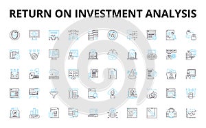 Return on investment analysis linear icons set. Profitability, Capital, Ratio, Efficiency, Return, Growth, Inventory