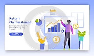 Return On Investment concept, people managing financial chart, ROI, profit income, landing page template for banner, flyer, ui,