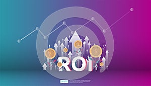 Return on investment, profit opportunity concept. business growth arrows to success. ROI text with success arrow graph chart